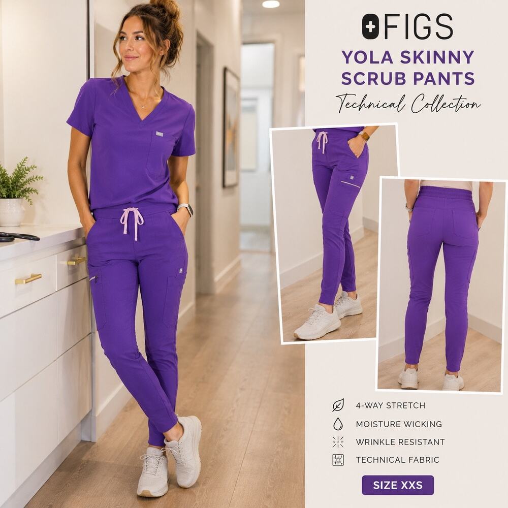 FIGS Yola Skinny Scrub Pant XXS Petite Purple Technical Collection Nurse Medical
